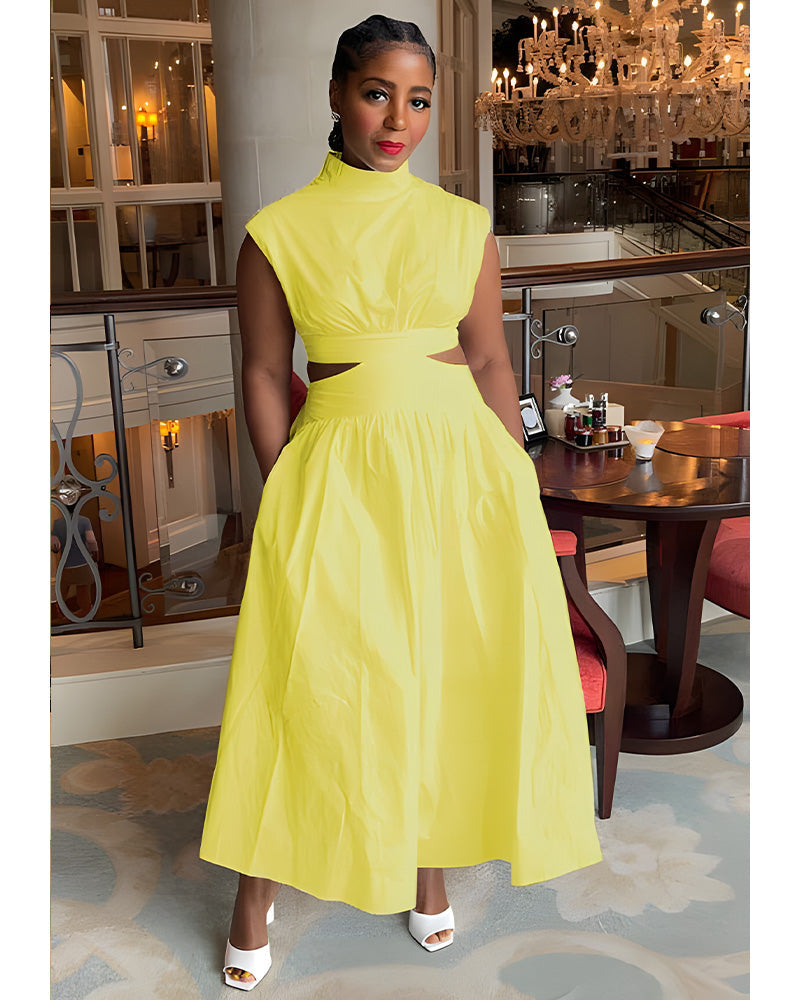 Zion Days Cutout Midi Dress Yellow
