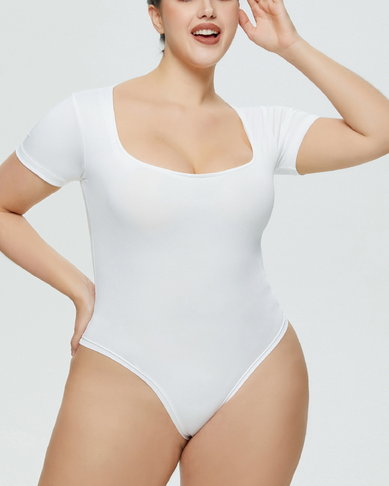Square Neck Short Sleeve Bodysuit White