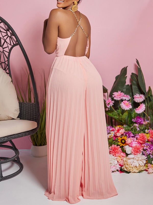 Neckholder-Jumpsuit mit weitem Bein und Plissee