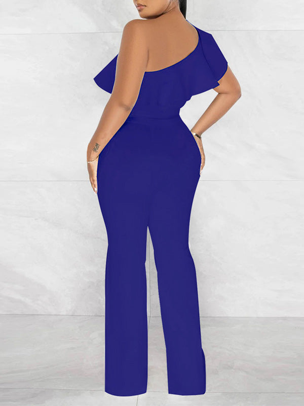 One-Shoulder-Jumpsuit mit Rüschen und Bindeband