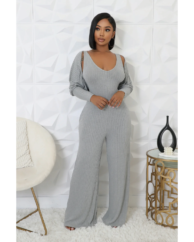 2pc New Story Jumpsuit Set Gray