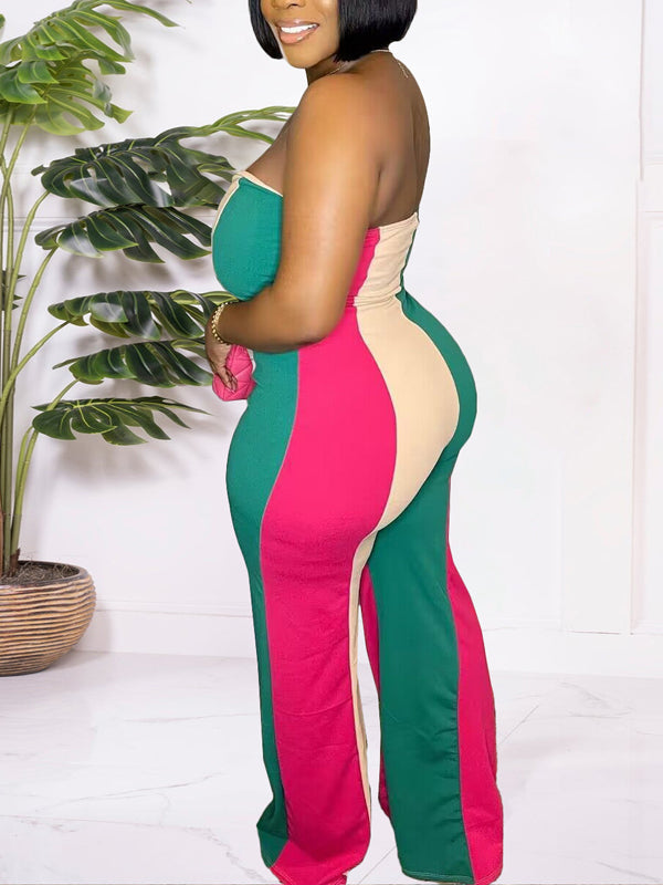 Trägerloser Jumpsuit mit Farbblockdesign – Ausverkauf