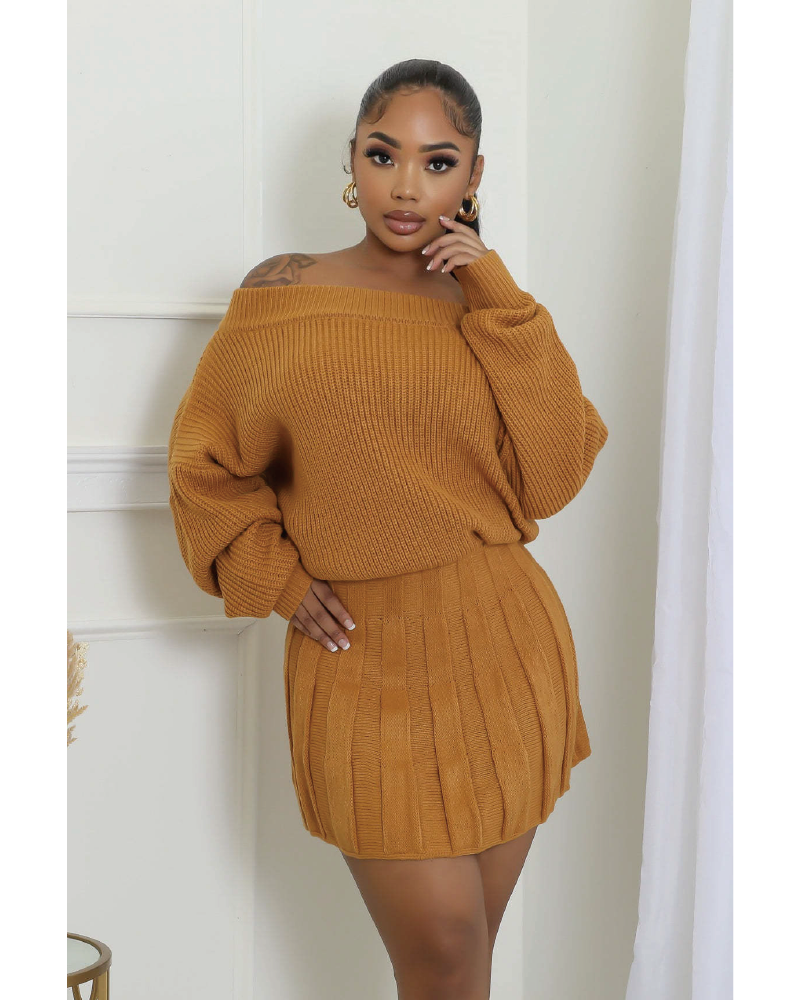 Girly Feels Sweater Skirt Set Camel