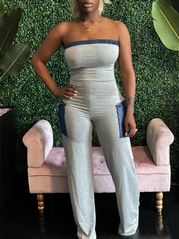 Trägerloser Jeans-Jumpsuit