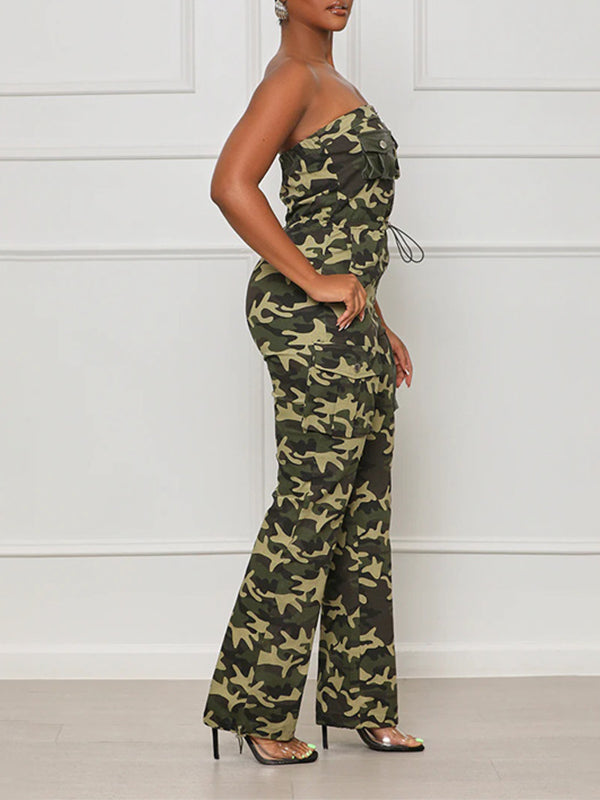 Combinaison cargo sans bretelles camouflage