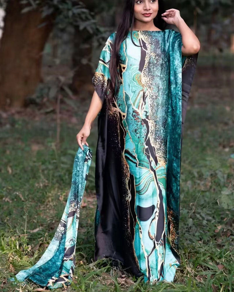 2-teiliges Satin-Kleid mit Print