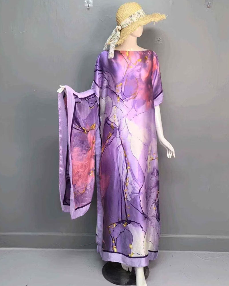 2-teiliges Satin-Kleid mit Print