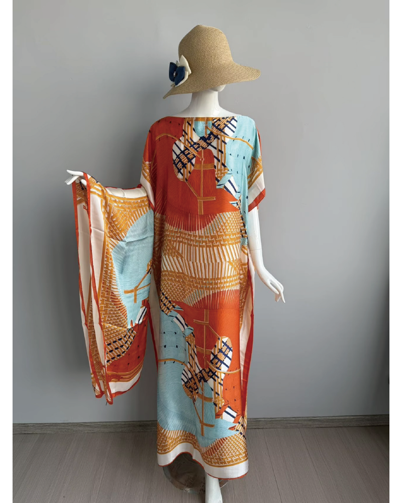 2-teiliges Satin-Kleid mit Print