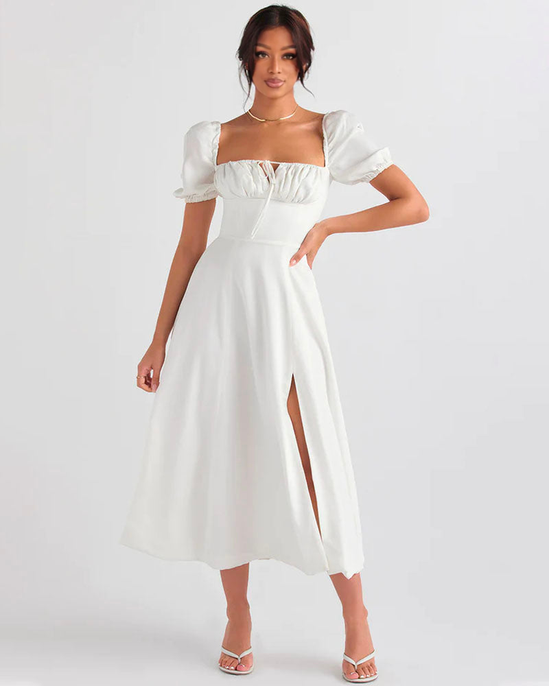 TALLULAH PUFF SLEEVE MIDI DRESS White