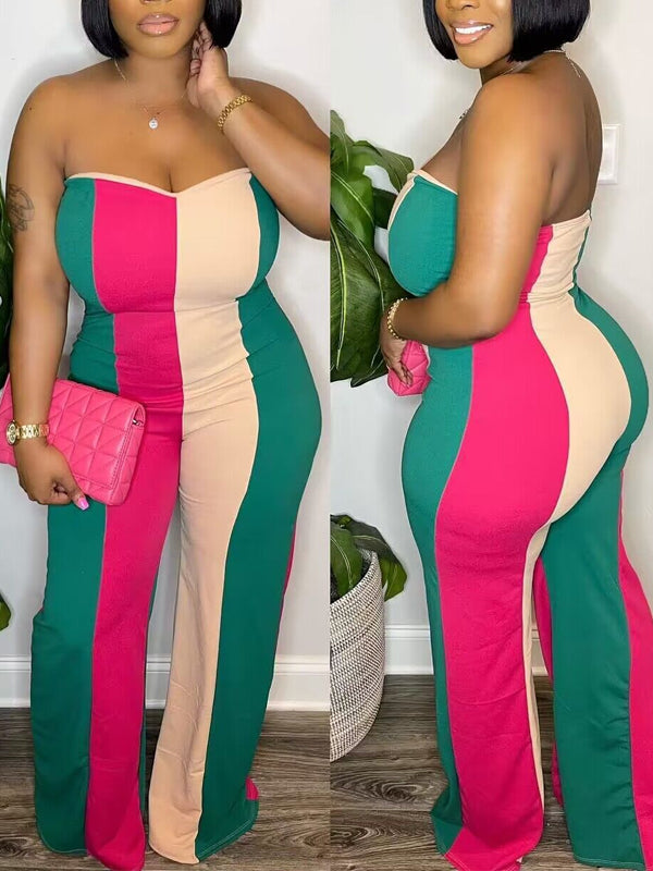 Trägerloser Jumpsuit mit Farbblockdesign – Ausverkauf