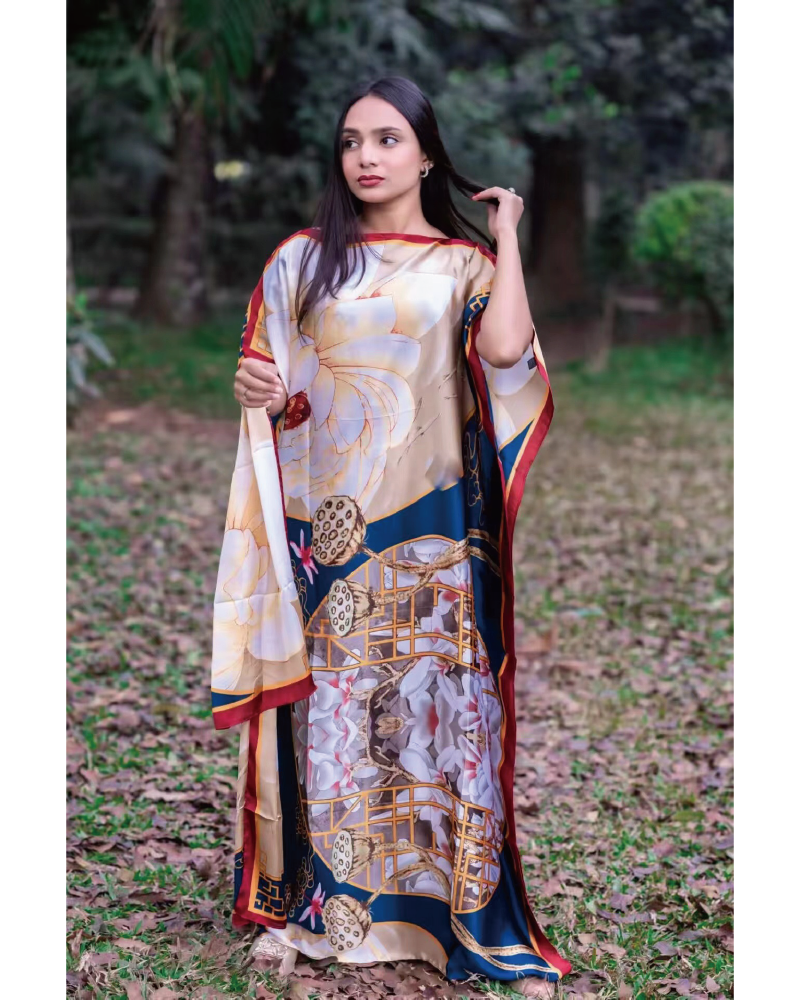 2-teiliges Satin-Kleid mit Print