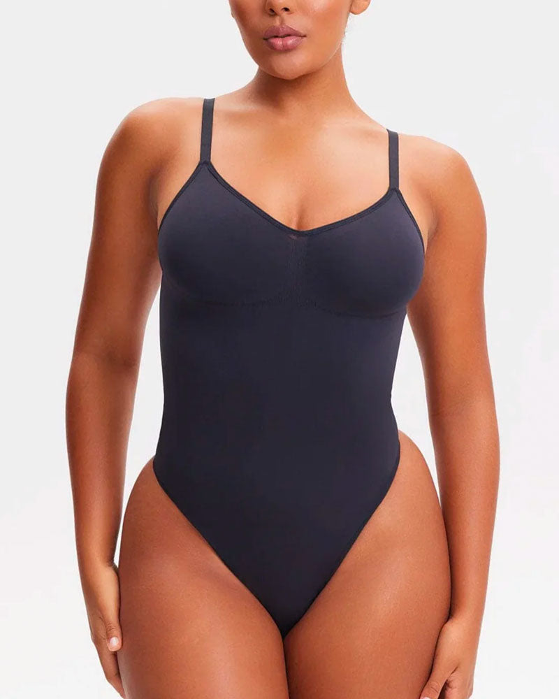 Tummy Control Backless Bodysuit Black