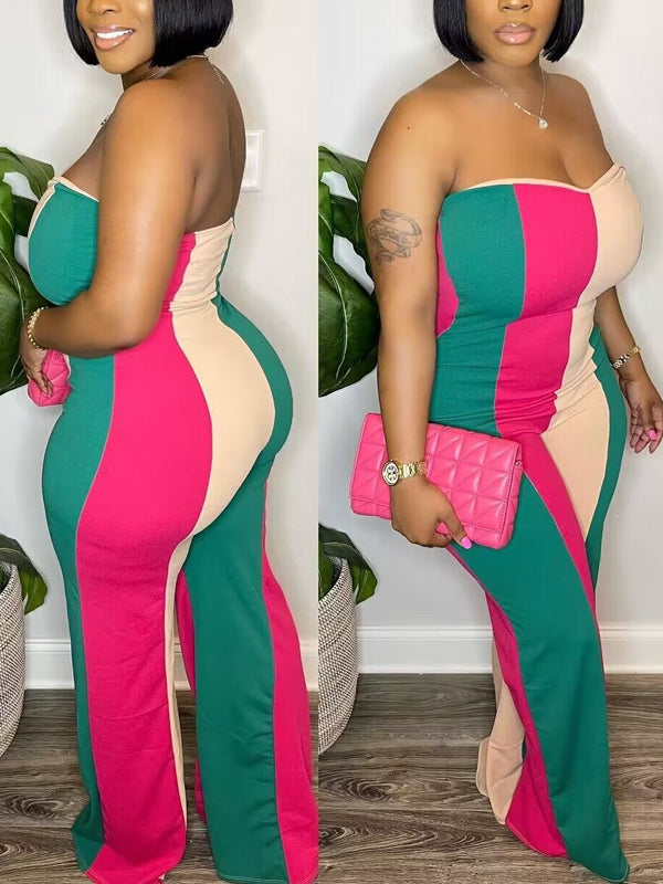 Trägerloser Jumpsuit mit Farbblockdesign – Ausverkauf