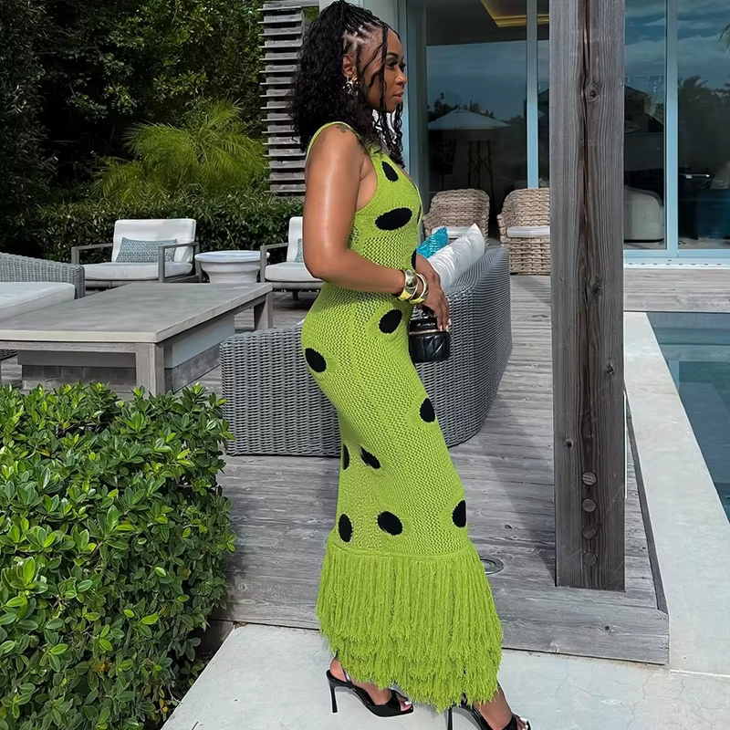 Tropical Fringe Knit Dress