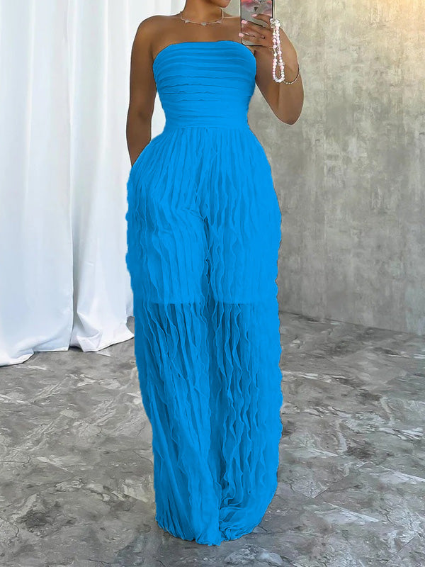 Trägerloser, gerüschter Jumpsuit
