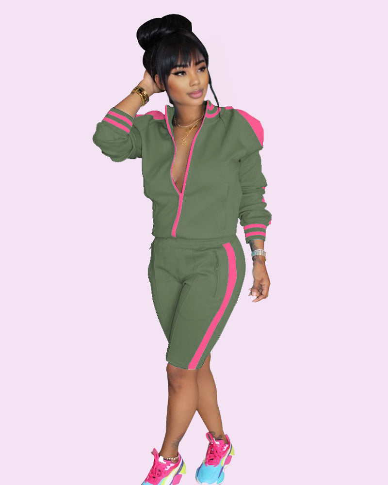 COLD SHOULDER SHORT SET Olive Pink