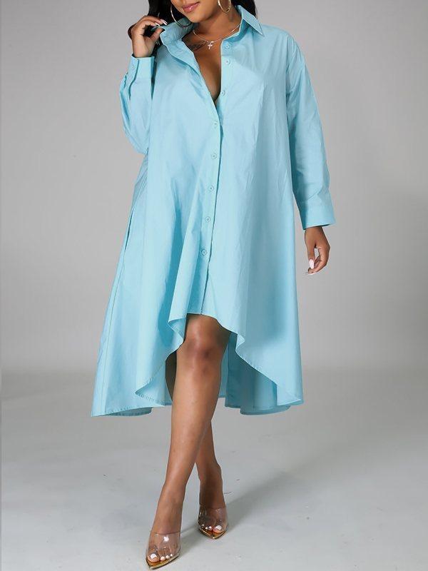 Robe chemise unie à col montant - Liquidation