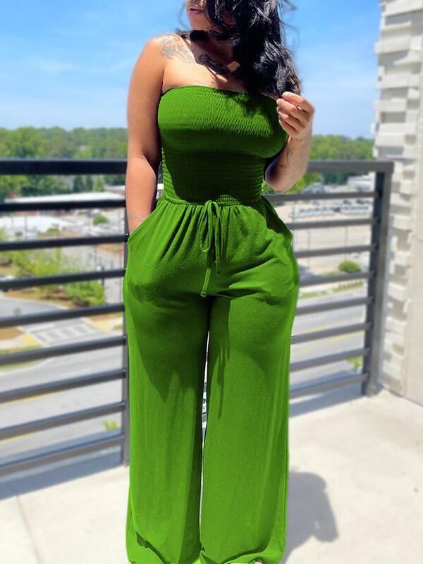 Gesmoktes Jumpsuit mit Bindeband