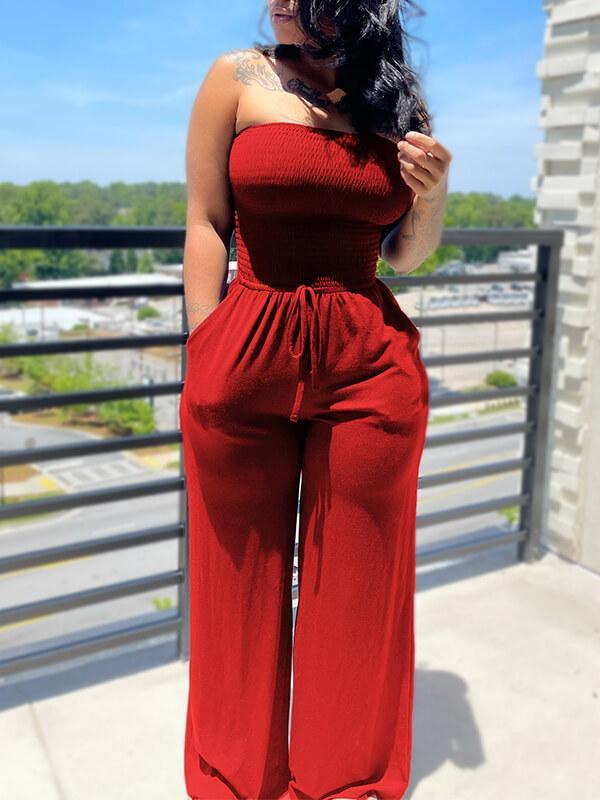 Gesmoktes Jumpsuit mit Bindeband
