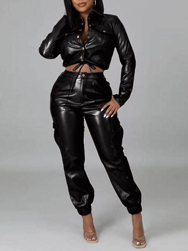 Ensemble veste et pantalon de jogging en similicuir Indiebeautie