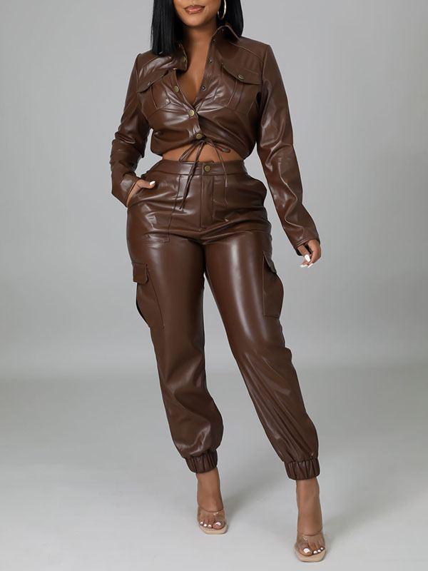 Ensemble veste et pantalon de jogging en similicuir Indiebeautie