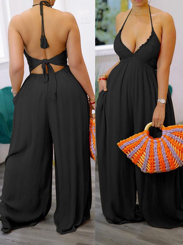Neckholder-Jumpsuit mit weitem Bein – Ausverkauf