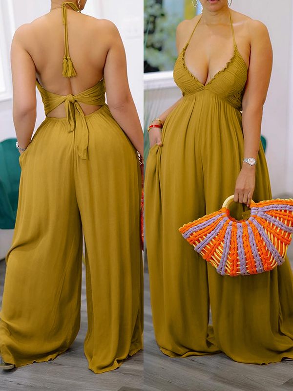 Neckholder-Jumpsuit mit weitem Bein – Ausverkauf