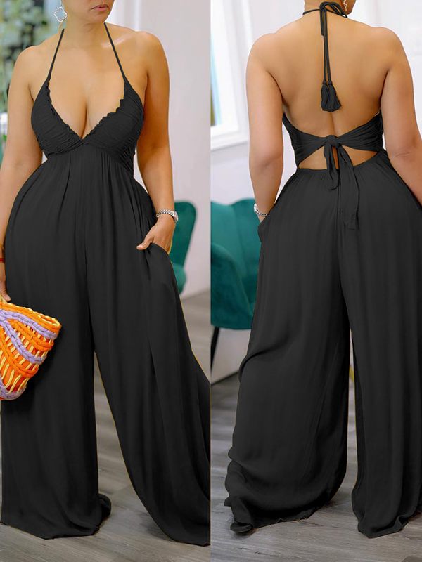 Neckholder-Jumpsuit mit weitem Bein – Ausverkauf