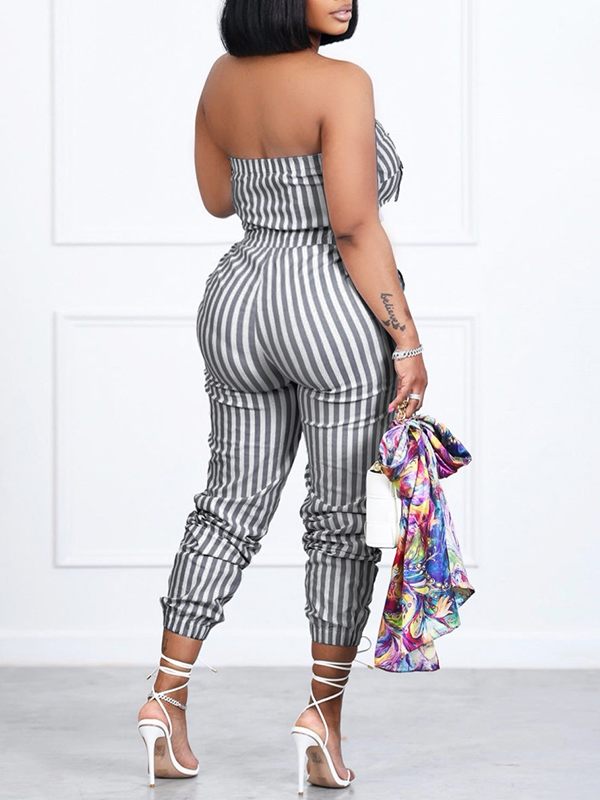 Trägerloser Jumpsuit mit Streifen – Ausverkauf