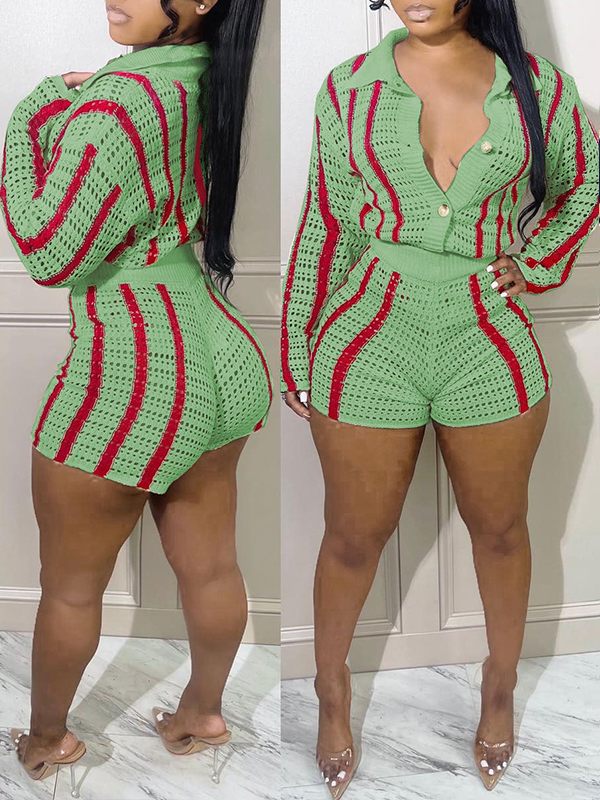 Ensemble chemise et short en tricot à rayures