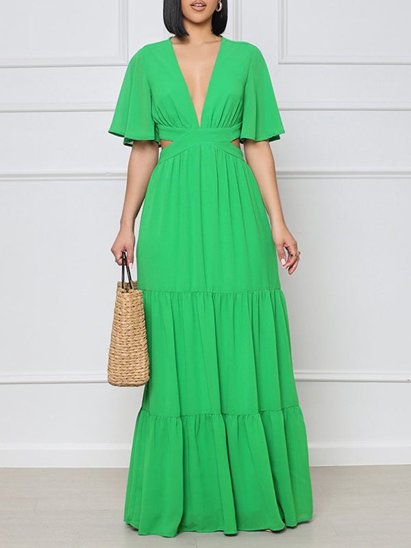V-Neck Cutout Maxi Dress--Clearance