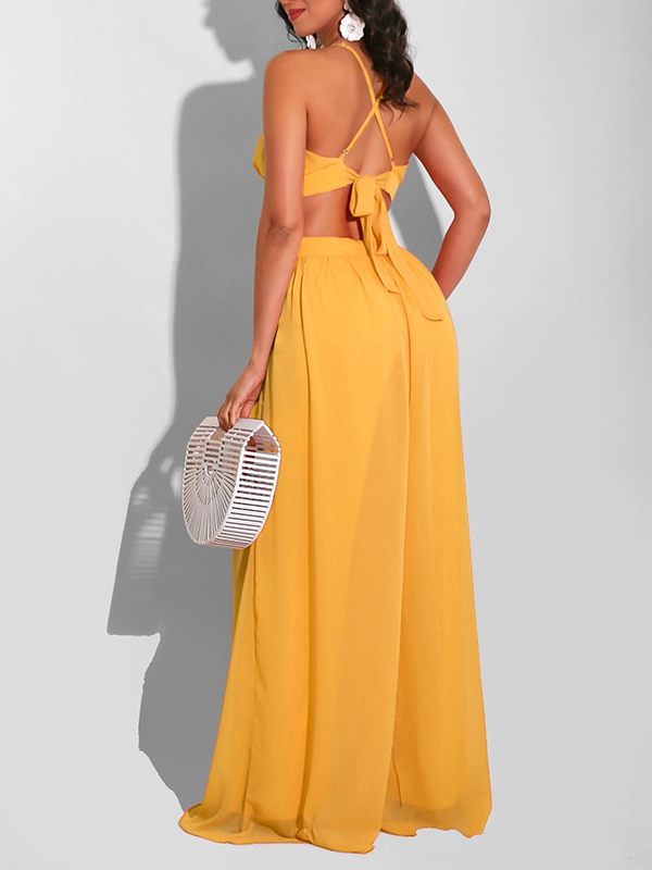 Chiffon-Jumpsuit mit weitem Bein
