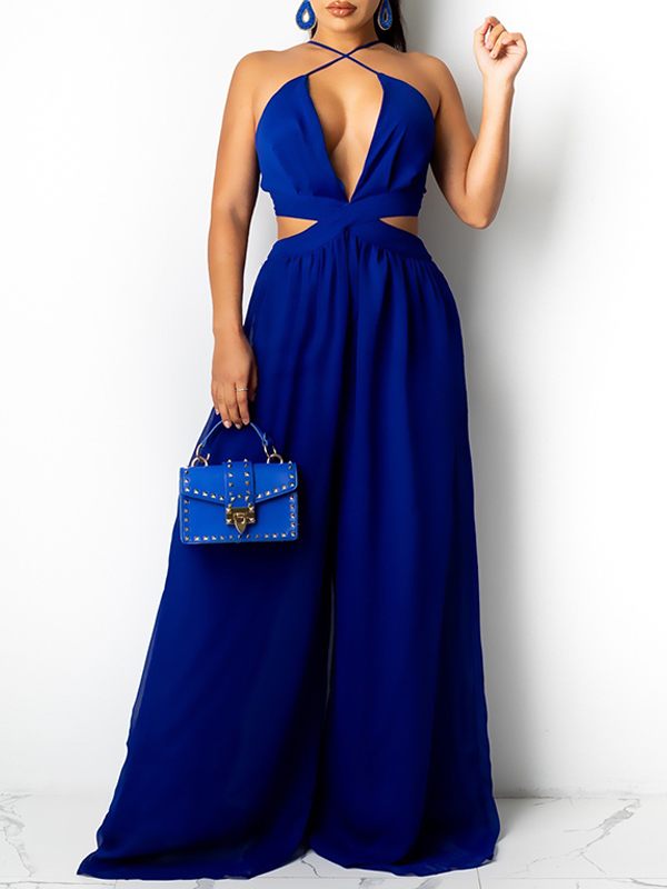 Chiffon-Jumpsuit mit weitem Bein