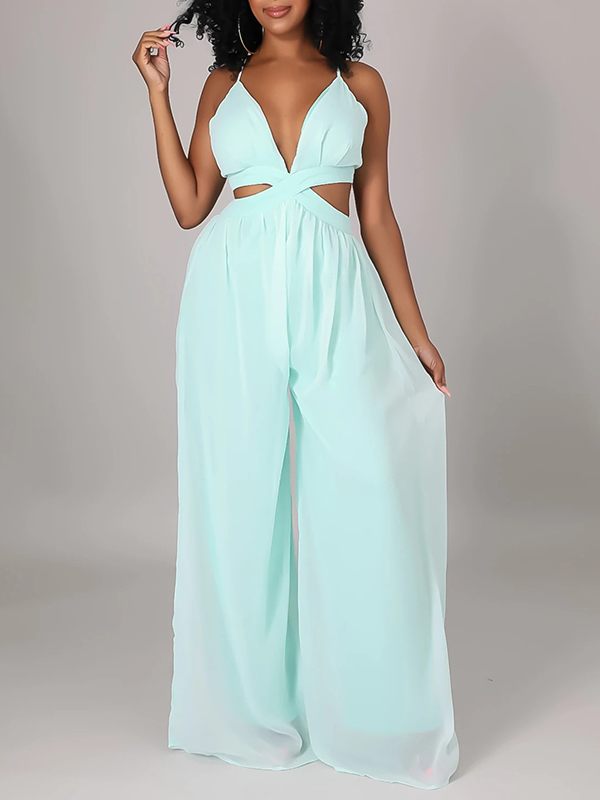 Chiffon-Jumpsuit mit weitem Bein