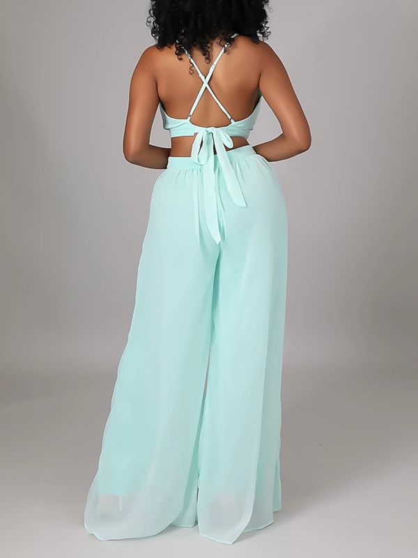 Chiffon-Jumpsuit mit weitem Bein