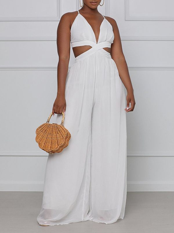 Chiffon-Jumpsuit mit weitem Bein