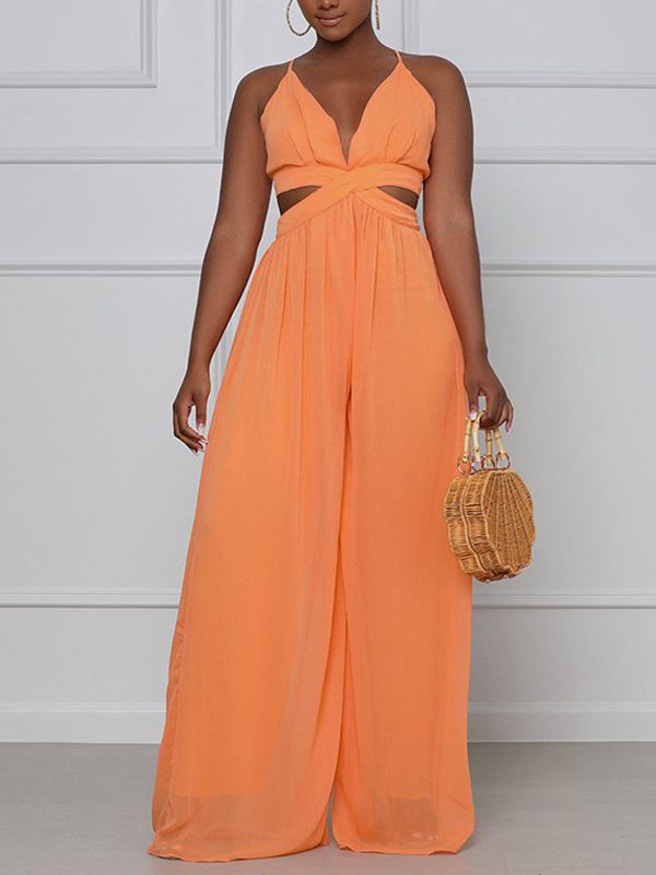 Chiffon-Jumpsuit mit weitem Bein