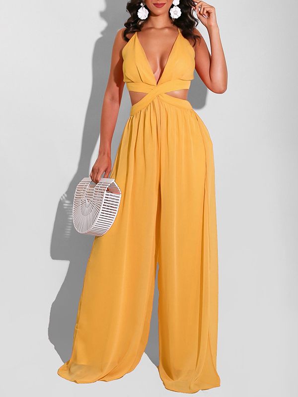 Chiffon-Jumpsuit mit weitem Bein
