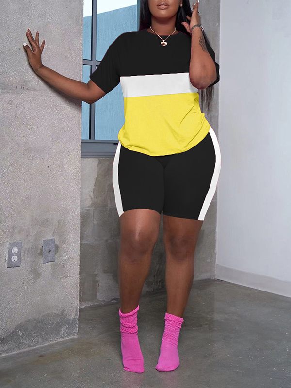 Ensemble t-shirt colorblock et short cycliste - Liquidation