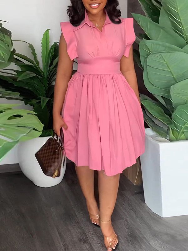 Robe chemise plissée unie - Liquidation