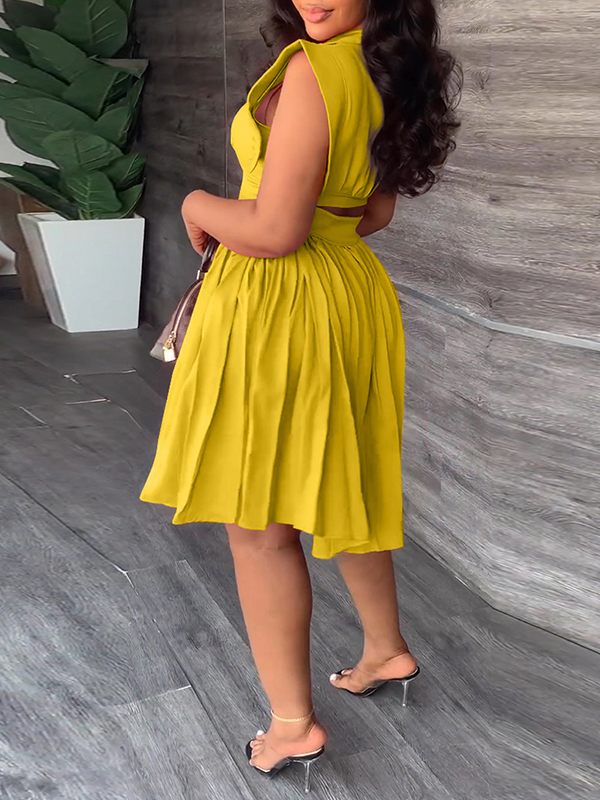 Robe chemise plissée unie - Liquidation