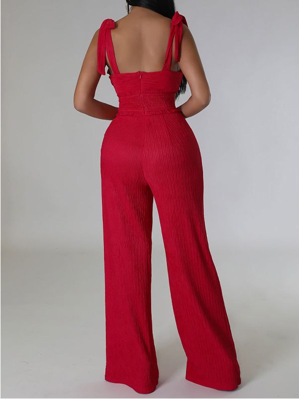 Einfarbiger Jumpsuit mit gebundenen Schultern – Ausverkauf