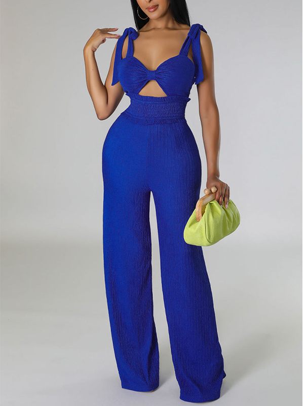 Einfarbiger Jumpsuit mit gebundenen Schultern – Ausverkauf