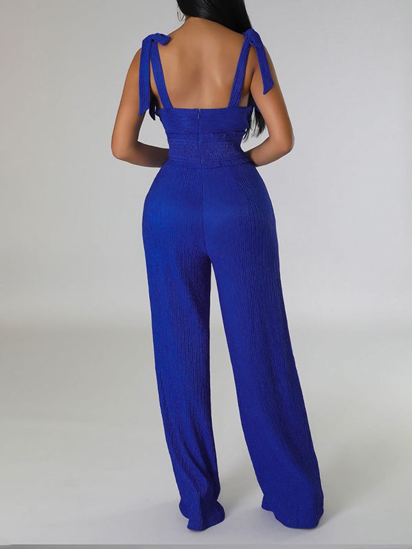 Einfarbiger Jumpsuit mit gebundenen Schultern – Ausverkauf