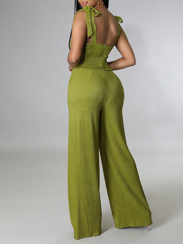 Einfarbiger Jumpsuit mit gebundenen Schultern – Ausverkauf