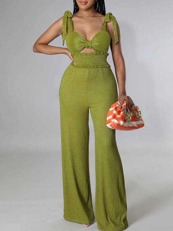 Einfarbiger Jumpsuit mit gebundenen Schultern – Ausverkauf