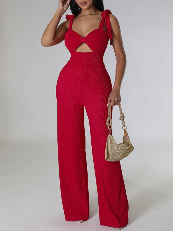 Einfarbiger Jumpsuit mit gebundenen Schultern – Ausverkauf