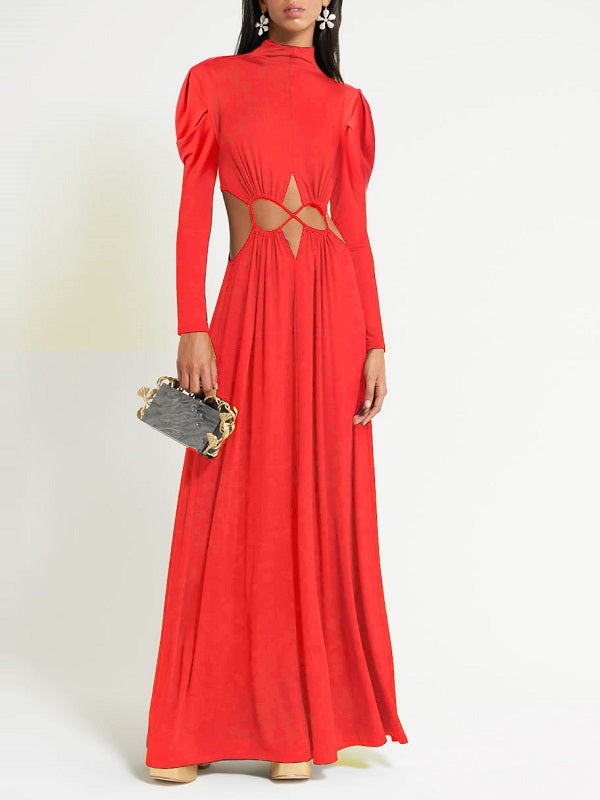 Lace-up Mock Neck Maxi Dress--Clearance
