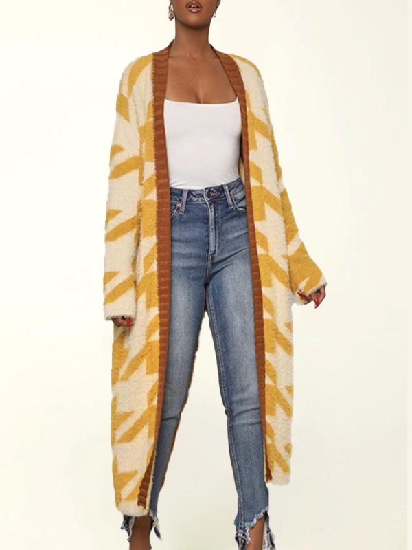Cardigan ouvert à motif pied-de-poule - Liquidation