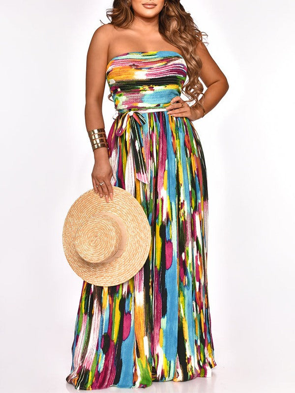 Trägerloser Jumpsuit mit Print